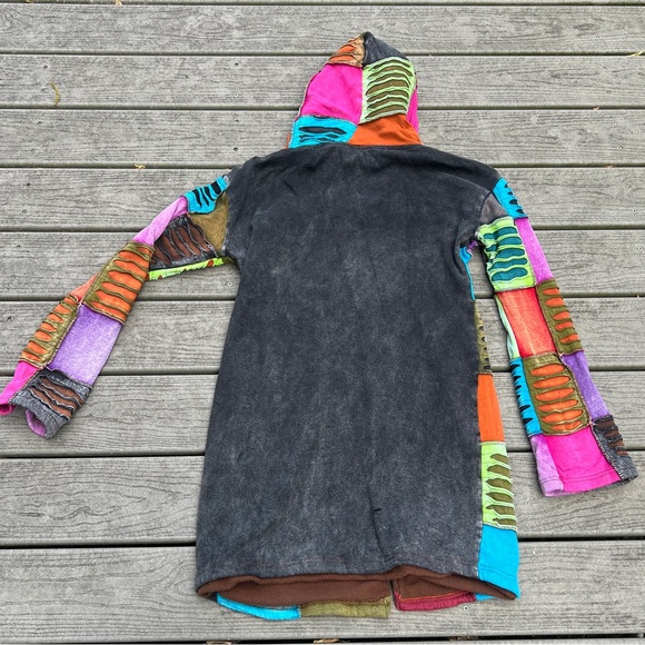 Vintage KPC Hooded Jacket Long Size XL Patchwork Jacket Boho Hippie - Picture 4 of 13